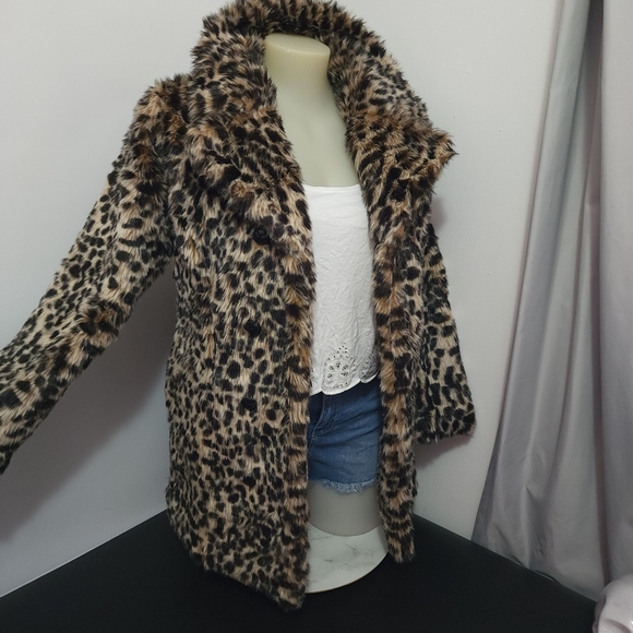Aus12 Alice & You Faux Fur Leopard Print Collared Coat Jacket - Picture 10 of 16